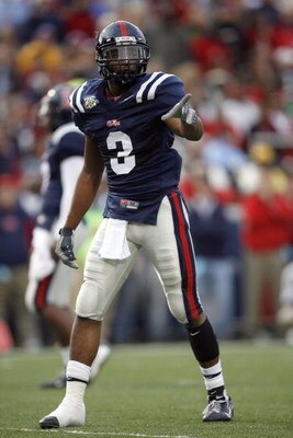 OXFORD, MS - NOVEMBER 17: Shay Hodge #3 of the Mississippi Rebels points to the sideline during a game against the LSU Tigers on November 17, 2007 at Vaught-Hemingway Stadium/Hollingsworth Field in Oxford, Mississippi. LSU beat Mississippi 41-24. (Photo b