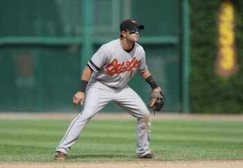 CHICAGO - JUNE 26: Brian Roberts #1 of the Baltimore Orioles gets set against the Chicago Cubs during the MLB game on June 26, 2008 at Wrigley Field in Chicago, Illinois. (Photo by Jonathan Daniel/Getty Images) 