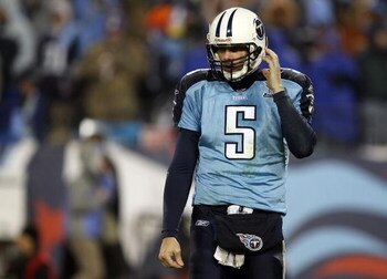 NASHVILLE, TN - JANUARY 10:  Quarterback Kerry Collins #5 of the Tennessee Titans looks on in the second half against the Baltimore Ravens during the AFC Divisional Playoff Game on January 10, 2009 at LP Field in Nashville, Tennessee.  (Photo by Jonathan 