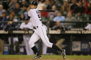 SEATTLE - SEPTEMBER 25:  Ichiro Suzuki #51 of the Seattle Mariners bats against the Los Angeles Angels of Anaheim during the game on September 25, 2008 at Safeco Field in Seattle, Washington. The Angels won 6-4. (Photo by Otto Greule Jr/Getty Images)
