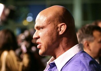 ORANGE, CA - MAY 08:  Wrestler Kurt Angle arrives at the Lions Gate Premiere of 'See No Evil' at the Century Stadium Promenade 25 on May 8, 2006 in Orange, California.  (Photo by Michael Buckner/Getty Images)