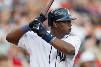 DETRIOT - JULY 8:  Edgar Renteria #8 of the Detroit Tigers stands ready at bat against the Cleveland Indians on July 8, 2008 at Comerica Park in Detroit, Michigan. (Photo by: Gregory Shamus/Getty Images)