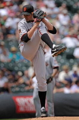 DENVER - MAY 21:  Starting pitcher Jonathan Sanchez #53 of the San Francisco Giants delivers against the Colorado Rockies at Coors Field on May 21, 2008 in Denver, Colorado.  (Photo by Doug Pensinger/Getty Images)