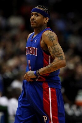 MILWAUKEE - FEBRUARY 07: Allen Iverson #1 of the Detroit Pistons walks back to the bench during a game against the Milwaukee Bucks on February 7, 2009 at the Bradley Center in Milwaukee, Wisconsin. The Pistons defeated the Bucks 126-121 in overtime. NOTE 