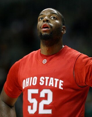 CORAL GABLES, FL - DECEMBER 02:  Dallas Lauderdale #52 of the Ohio State Buckeyes pauses during a free throw late in the game against the Miami Hurricanes at BankUnited Center on December 2, 2008 in Coral Gables, Florida. Ohio State defeated Miami 73-68. 