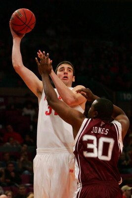 NEW YORK - NOVEMBER 23: Kosta Koufos #31 of the Ohio State Buckeyes shoots over Joseph Jones #30 of the Texas A&M Aggies during the NIT Season Tip-Off Championship match at Madison Square Garden November 23, 2007 in New York City.  (Photo by Chris McGrath