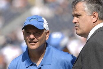 Detroit Lions coach Ron Marinelli with president Matt Millen on the sidelines during a game between the Chicago Bears and Detroit Lions at Soldier Field in Chicago, Illinois on September 17, 2006.  The Bears won 34 - 7.  (Photo by Al Messerschmidt/Getty I