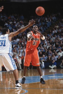 12 Jan 2002:  Adam Hall #31 of the Virginia Cavaliers passes the ball during the ACC Conference basketball game against the North Carolina Tar Heels at the Dean Smith Center in Chapel Hill, North Carolina.  The Cavaliers defeated the Tar Heels 71-67.  \ M
