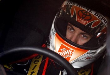 DAYTONA BEACH, FL - FEBRUARY 14: Joey Logano, sits aboard the #20 Home Depot Toyota, prior to practice for the NASCAR Sprint Cup Series Daytona 500 at Daytona International Speedway on February 14, 2009 in Daytona Beach, Florida.  (Photo by Jason Smith/Ge