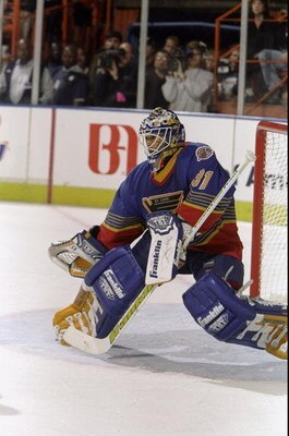 27 Apr 1998:  Goaltender Grant Fuhr of the St. Louis Blues in action during their NHL Playoff game against the Los Angeles Kings at the Great Western Forum in Inglewood, California.  The Kings defeated the Blues 4-3. Mandatory Credit: Todd Warshaw  /Allsp