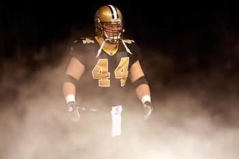 NEW ORLEANS - DECEMBER 28:  Mike Karney #44 of the New Orleans Saints waits to be introduced against  the Carolina Panthers on December 28, 2008 at the Superdome in New Orleans, Louisiana.  (Photo by Chris Graythen/Getty Images)