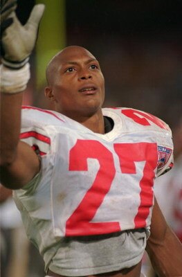 29 AUG 1994:  OHIO STATE RUNNING BACK EDDIE GEORGE CELEBRATES AFTER THE BUCKEYES 34-10 PIGSKIN CLASSIC WIN OVER FRESNO STATE AT ANAHEIM STADIUM IN ANAHEIM, CALIFORNIA. Mandatory Credit: J.D. Cuban/ALLSPORT