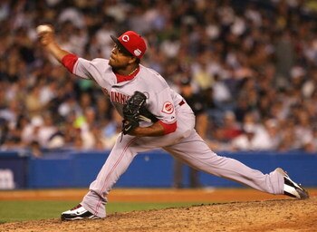 NEW YORK - JULY 15:  National League All-Star Edinson Volquez #36 of the Cincinnati Reds pitches in the eighth inning during the 79th MLB All-Star Game at Yankee Stadium on July 15, 2008 in the Bronx borough of New York City.  (Photo by Jim McIsaac/Getty 