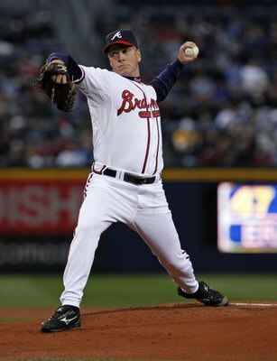 ATLANTA - MARCH 31: Pitcher Tom Glavine #47 of the Atlanta Braves throws a pitch in his first game back with the Braves during the game against the Pittsburgh Pirates on March 31, 2008 at Turner Field in Atlanta, Georgia.  The Pirates beat the Braves 12-1
