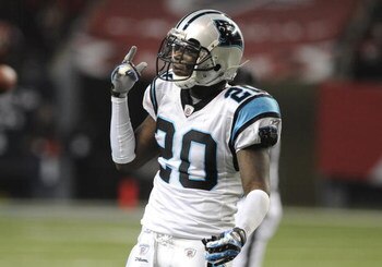 ATLANTA - NOVEMBER 23: Cornerback Chris Gamble #20 of the  Carolina Panthers plays against the Atlanta Falcons at the Georgia Dome on November 23, 2008 in Atlanta, Georgia.  (Photo by Al Messerschmidt/Getty Images) 