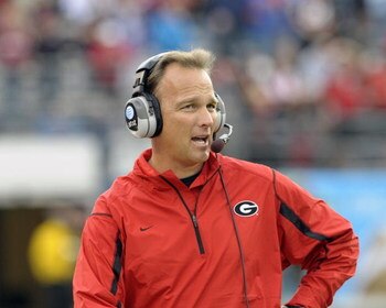 ORLANDO, FL - JANUARY 1: Coach Mark Richt of the University of Georgia directs play against the Michigan State Spartans at the 2009 Capital One Bowl at the Citrus Bowl on January 1, 2009 in Orlando, Florida.  (Photo by Al Messerschmidt/Getty Images) 