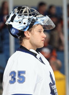 UNIONDALE, NY - FEBRUARY 26:  Vesa Toskala #35  of the Toronto Maple Leafs looks on against The New York Islanders during their game at the Nassau Coliseum on February 26, 2009 at the Nassau Coliseum in Uniondale, New York.  (Photo by Al Bello/Getty Image