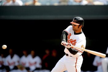 FORT LAUDERDALE, FL - FEBRUARY 26: Nick Markakis #21 of the Baltimore Orioles bats against the St Louis Cardinals during a spring training game at Fort Lauderdale Stadium on February 26, 2009 in Fort Lauderdale, Florida. (Photo by Rob Tringali/Getty Image