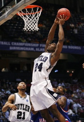 BIRMINGHAM, AL - MARCH 21: Avery Jukes #24 of the Butler Bulldogs dunks the ball against the South Alabama Jaguars during the first round of the East Regional as part of the 2008 NCAA Men's Basketball Tournament at the Birmingham-Jefferson Civic Center on