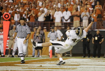 AUSTIN, TX - OCTOBER 18: Tight end Chase Coffman #45 of the Missouri Tigers can't hold on to a pass for a touchdown against the Texas Longhorns on October 18, 2008 at Darrell K Royal-Texas Memorial Stadium in Austin, Texas. (Photo by Brian Bahr/Getty Imag