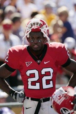 BATON ROUGE, LA - OCTOBER 25:  Richard Samuel #22 of the Georgia Bulldogs is pictured on the sidelines during their football game against the LSU Tigers at Tiger Stadium on October 25, 2008 in Baton Rouge, Louisiana.  (Photo by Dave Martin/Getty Images)