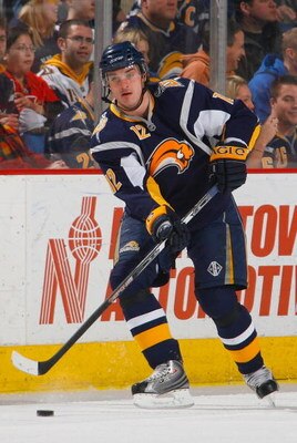 BUFFALO, NY - JANUARY:  Ales Kotalik #12 of the Buffalo Sabres looks to make a pass play during their NHL game against the Ottawa Senators  on January 6, 2009 at HSBC Arena in Buffalo, New York. The Sabres defeated the Senators 4-2. (Photo by Rick Stewart