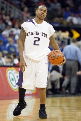 KANSAS CITY, MO - NOVEMBER 25:  Isaiah Thomas #2 of the Washington Huskies reacts on the court against the Florida Gators during the CBE Classic consolation game on November 25, 2008 at the Sprint Center in Kansas City, Missouri. (Photo by: Jamie Squire/G