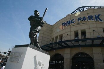 PITTSBURGH - APRIL 10:  General view of the exterior of the stadium with Honus Wagner statue before the game between the Los Angeles Dodgers and the Pittsburgh Pirates on April 10, 2006 at PNC Park in Pittsburgh, Pennsylvania.  The Dodgers won  8-3. (Phot