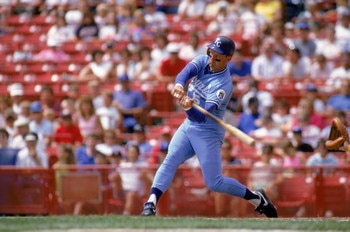 MILWAUKEE - 1990:  George Brett #5 of the Kansas City Royals bats during a game in the 1990 season against the Milwaukee Brewers at County Stadium in Milwaukee, Wisconsin.  (Photo by Rick Stewart/Getty Images)
