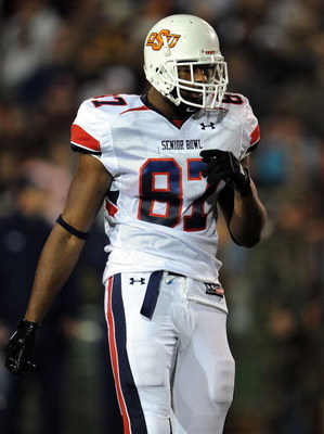 MOBILE, AL - JANUARY 24: Brandon Pettigrew #87 of the North team during the Under Armour Senior Bowl on January 24, 2009 at Ladd-Peebles Stadium in Mobile, Alabama. (Photo by Ronald Martinez/Getty Images)