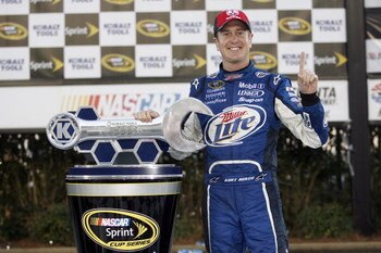 HAMPTON, GA - MARCH 08:  Kurt Busch, driver of the #2 Miller Lite Dodge, celebrates in victory lane after winning the NASCAR Sprint Cup Series Kobalt Tools 500 at the Atlanta Motor Speedway on March 8, 2009 in Hampton, Georgia.  (Photo by Geoff Burke/Gett