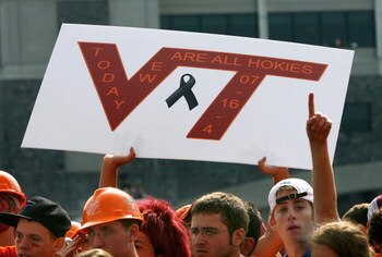 BLACKSBURG, VA - SEPTEMBER 01:  Virginia Tech fans show their support for the Hokies and the 32 victims of April's campus shooting before the game against the East Carolina Pirates on September 1, 2007 at Lane Stadium in Blacksburg, Virginia.  (Photo by K