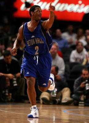 NEW YORK - MARCH 12: Jamar Nutter #2 of the Seton Hall Pirates gestures after a play against the Marquette Golden Eagles during the 2008 Big East Men's Basketball Championship at Madison Square Garden on March 12, 2008 in New York City.  (Photo by Jim McI