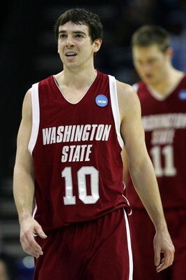 CHARLOTTE, NC - MARCH 27:  Taylor Rochestie #10 of the Washington State Cougars reacts against the North Carolina Tar Heels during the 2008 NCAA Men's East Regional Semifinal at Bobcats Arena on March 27, 2008 in Charlotte, North Carolina.  (Photo by Stre
