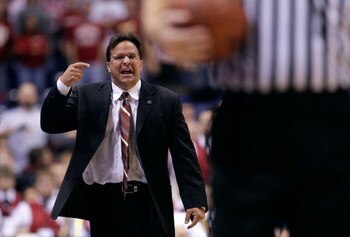 INDIANAPOLIS - DECEMBER 06:  Head coach Tom Crean of the Indiana Hoosiers pleads his case to a referee against the Gonzaga Bulldogs during the Hartford Hall of Fame Showcase on December 6, 2008 in Indianapolis, Indiana. Gonzaga won 70-54.  (Photo by Andy 