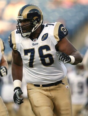 NASHVILLE, TN - AUGUST 09:  Offensive lineman Orlando Pace #76 of the St. Louis Rams warms-up prior to taking on the Tennessee Titans during a pre-season game at LP Field on August 9, 2008 in Nashville, Tennessee.  (Photo by Doug Benc/Getty Images)
