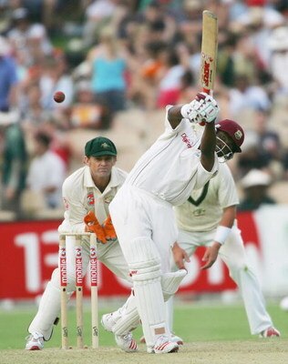 ADELAIDE, AUSTRALIA - NOVEMBER 25:  Brian Lara of the West Indies hits out during day one of the Third Test between Australia and the West Indies played at the Adelaide Oval on November 25, 2005 in Adelaide, Australia.   (Photo by Hamish Blair/Getty Image