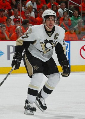 PHILADELPHIA - MAY 13: Sidney Crosby #87 of the Pittsburgh Penguins skates against the Philadelphia Flyers on May 13, 2008 during game three of the Eastern Conference Finals of the 2008 Stanley Cup playoffs at the Wachovia Center in Philadelphia, Pennsylv