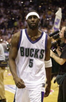 26 May 2001:  Tim Thomas #5 of the Milwaukee Bucks walks off the court after game three of the eastern conference finals against the Philadephia 76ers at the Bradley Center in Milwaukee, Wisconsin.  The Bucks won 80-74.  DIGITAL IMAGE.  Mandatory Credit: 