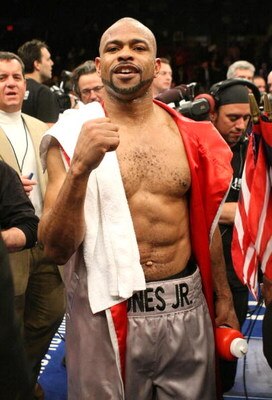 NEW YORK - JANUARY 19:  Roy Jones Jr. celebrates his victory over Tito Trinidad during their Light Heavyweight bout at Madison Square Garden January 19, 2008 in New York City. Roy Jones Jr. won the 12 round fight by unanimous decision  (Photo by Al Bello/