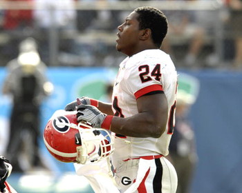 ORLANDO, FL - JANUARY 1: Running back Knowshon Moreno #24 of the University of Georgia sets for play against the Michigan State Spartans at the 2009 Capital One Bowl at the Citrus Bowl on January 1, 2009 in Orlando, Florida. (Photo by Al Messerschmidt/Ge