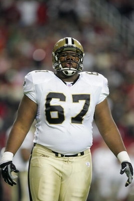 ATLANTA - DECEMBER 12:  Jamar Nesbit #67 of the New Orleans Saints looks on the field during the game against the Atlanta Falcons on December 12, 2005 at the Georgia Dome in Atlanta, Georgia.  (Photo By Streeter Lecka)