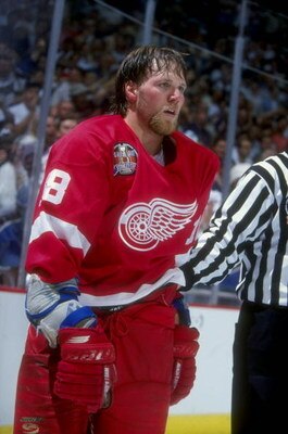 16 Jun 1998:  Kirk Maltby #18 of the Detroit Red Wings looks on during the Stanley Cup Finals game against the Washington Capitals at the MCI Center in Washington, D. C.. The Red Wings defeated the Capitals 4-1. Mandatory Credit: Robert Laberge  /Allsport