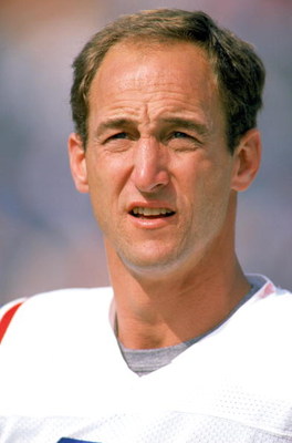 FOXBORO, MA - OCTOBER 2:  Quarterback Steve Grogan #14 of the New England Patriots looks on during a game against the Indianapolis Colts at Foxboro Stadium on October 2, 1988 in Foxboro, Massachusetts.  The Patriots won 21-17.  (Photo by Rick Stewart/Gett