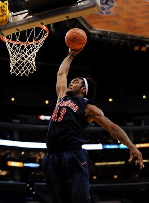 LOS ANGELES, CA - MARCH 12:  Forward Jordan Hill #43 of the Arizona Wildcats dunks the ball against the Arizona State Sun Devils during the Pacific Life Pac-10 Men's Basketball Tournament at the Staples Center on March 12, 2009 in Los Angeles, California.