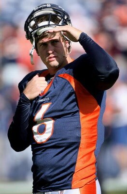 DENVER - NOVEMBER 02:  Quarterback Jay Cutler #13 of the Denver Broncos warms up prior to facing the Miami Dolphins during NFL action at Invesco Field at Mile High on November 2, 2008 in Denver, Colorado.  (Photo by Doug Pensinger/Getty Images)