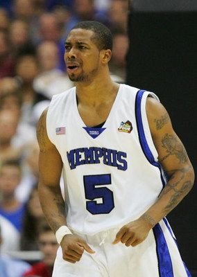 SAN ANTONIO - APRIL 07: Antonio Anderson #5 of the Memphis Tigers reacts after a play against the Kansas Jayhawks in the second half during the 2008 NCAA Men's National Championship game at the Alamodome on April 7, 2008 in San Antonio, Texas. (Photo by