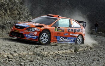 LIMASSOL, CYPRUS - MARCH 12:  Henning Solberg of Norway and Cato Menkerud of Norway in action in the Stobart Ford Focus during the Shakedown of the WRC FxPro Rally of Cyprus 2009 on March 12, 2009 in Limassol, Cyprus.  (Photo by Massimo Bettiol/Getty Imag