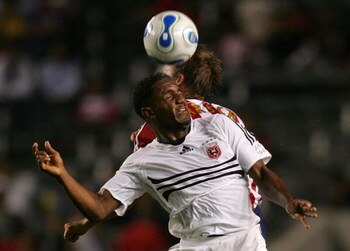 CARSON, CA - SEPTEMBER 06:  Luciano Emilio #11 of D.C. United wins a header from Jesse Marsch #15 of CD Chivas USA in the second half during their MLS match at the Home Depot Center on September 6, 2007 in Carson, California. D.C. United and Chivas USA pl