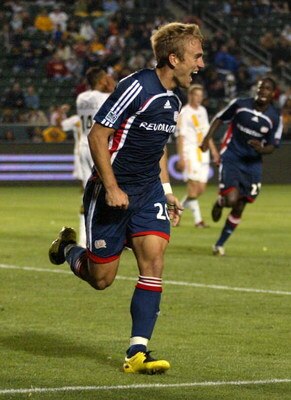 CARSON, CA - MAY 12:  Taylor Twellman #20 of the New England Revolution celebrates after scoring the go-ahead and eventual game-winning goal seconds after the Los Angeles Galaxy tied the game at 2-2 late in the second half of their MLS match at The Home D